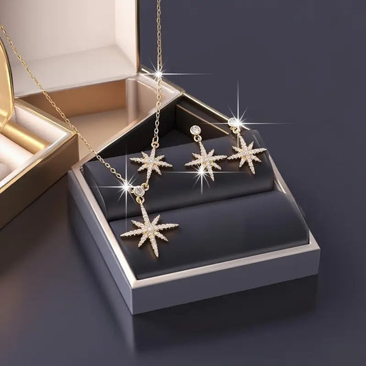 2st Starlight Dream Elegant Zirconia Smyckesset – Halsband & Örhängen