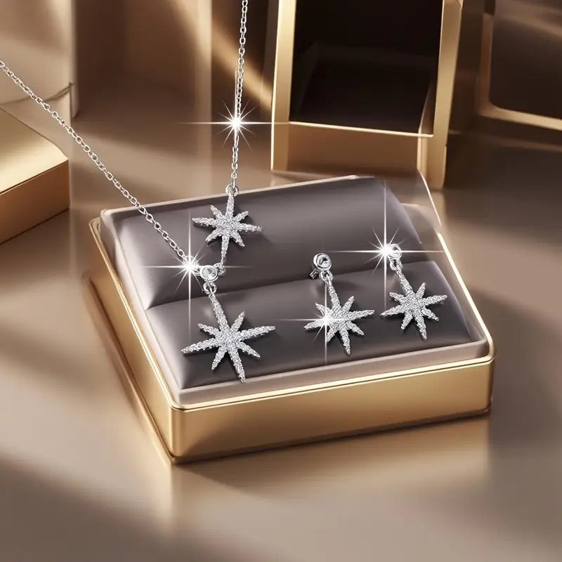 2st Starlight Dream Elegant Zirconia Smyckesset – Halsband & Örhängen