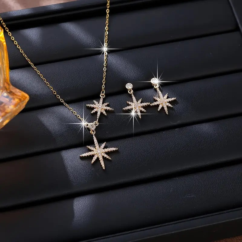2st Starlight Dream Elegant Zirconia Smyckesset – Halsband & Örhängen